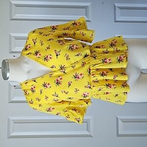 Lost + Wander Mango Tango Yellow Floral Wrap Top Blouse Sz xs